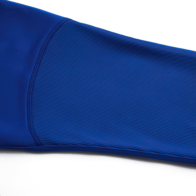 Close-up of blue Training Breathable Elastic Men's Running Pants showcasing breathable fabric and elastic design.