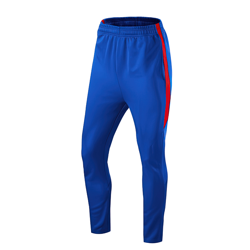 Blue Training Breathable Elastic Men's Running Pants with red accents, ideal for comfort and mobility in athletic activities.