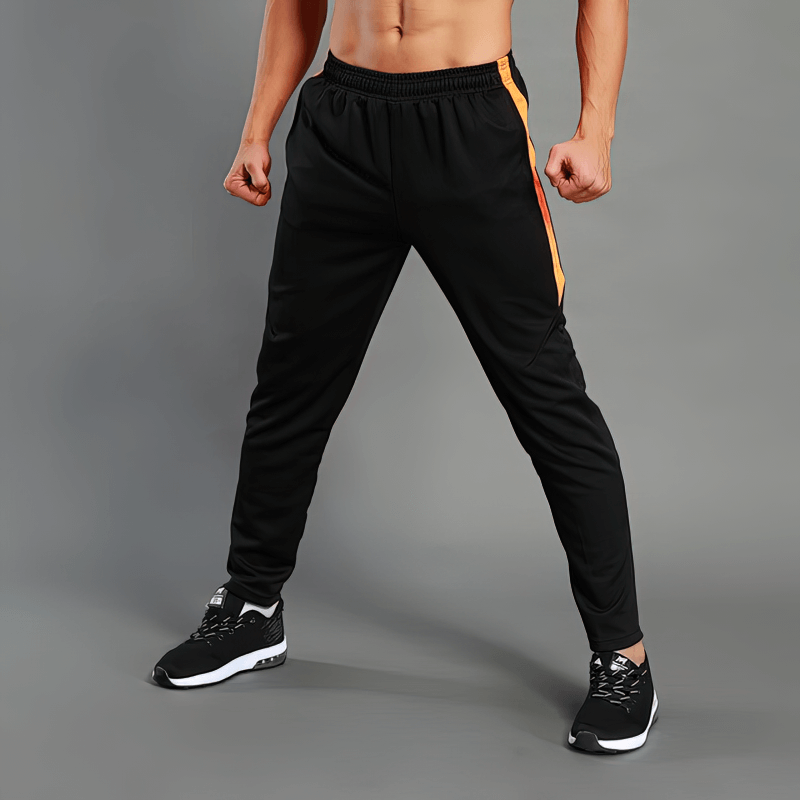 Man wearing breathable elastic men's running pants SF1356, perfect for training with superior stretch and comfort.