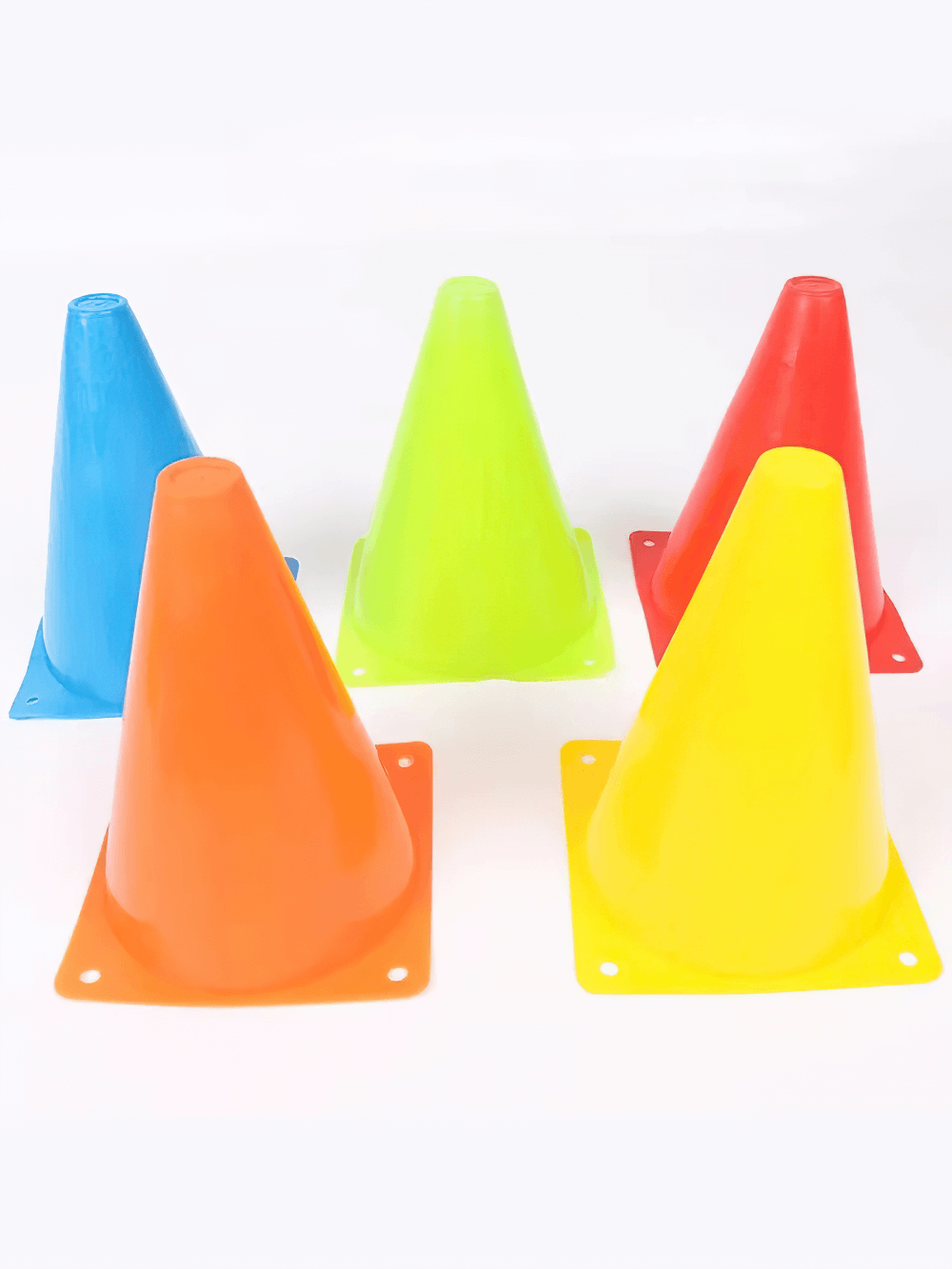 Colorful training cones for agility drills, made from durable PVC, perfect for enhancing speed and coordination in sports training.