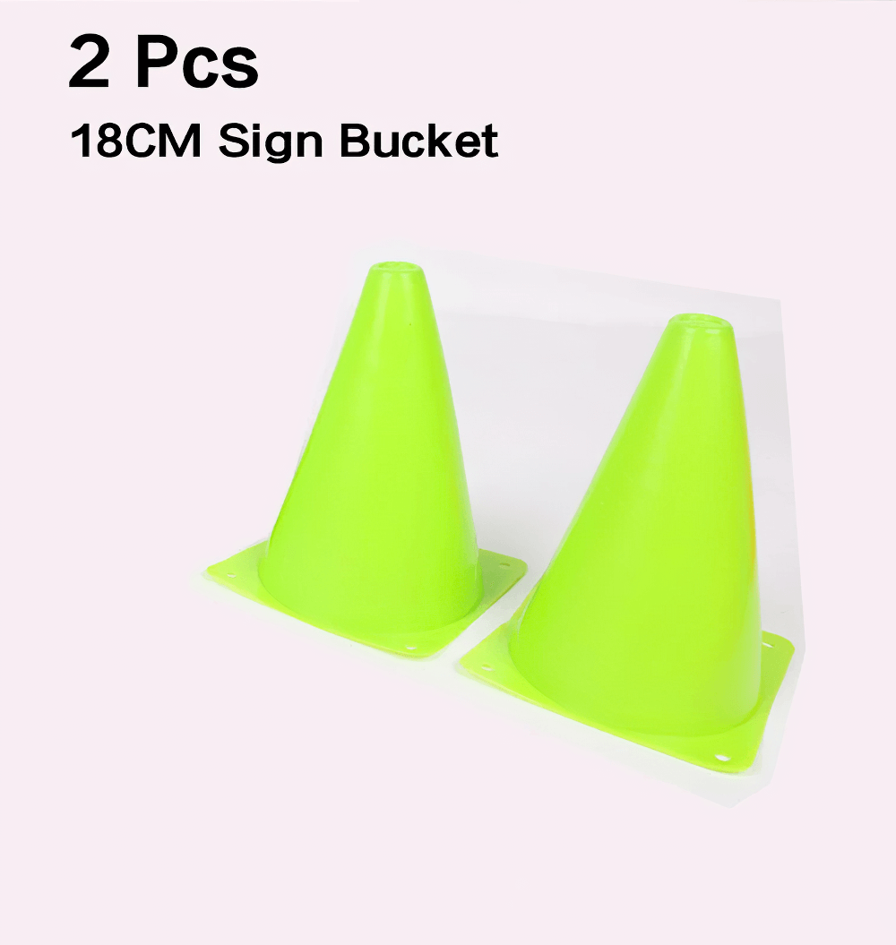 Two neon green 18CM training cones for soccer and agility drills, perfect for enhancing speed and coordination in sports training.