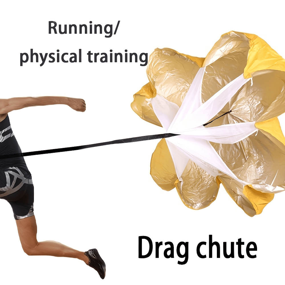 Athlete using a yellow resistance parachute for sprint speed training and agility drills.