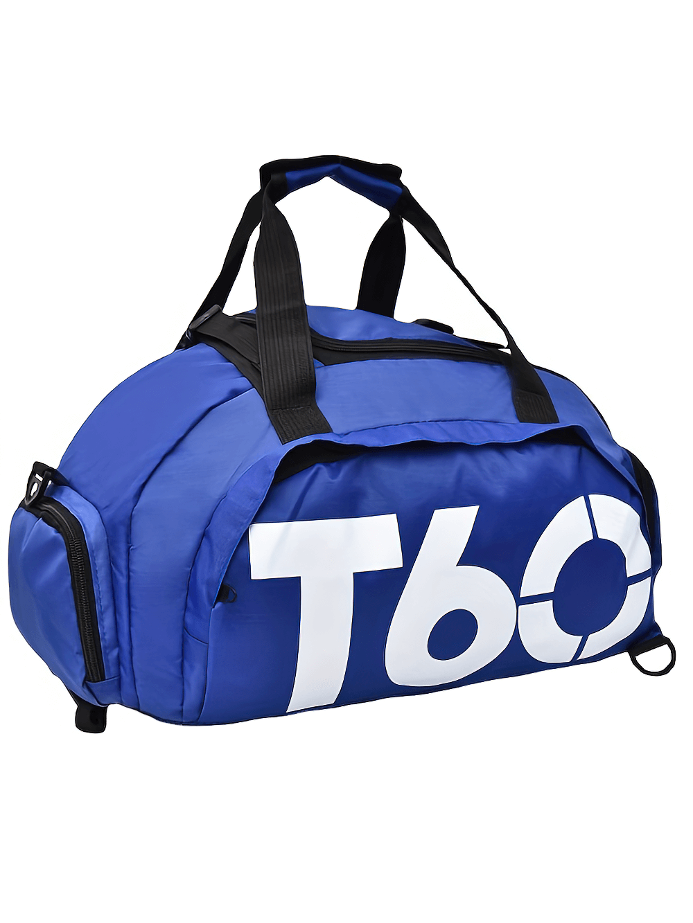 Blue transformable sports duffle backpack, model SF2651, ideal for gym and travel with spacious compartments and adjustable straps.