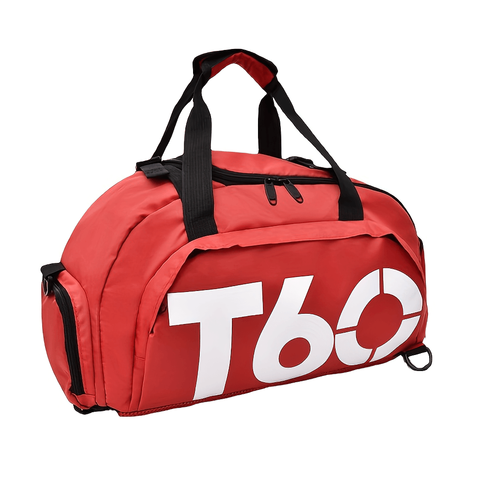 Red transformable backpack and shoulder bag SF2651, perfect for gym, sports, and travel, with separate shoe storage and adjustable straps.