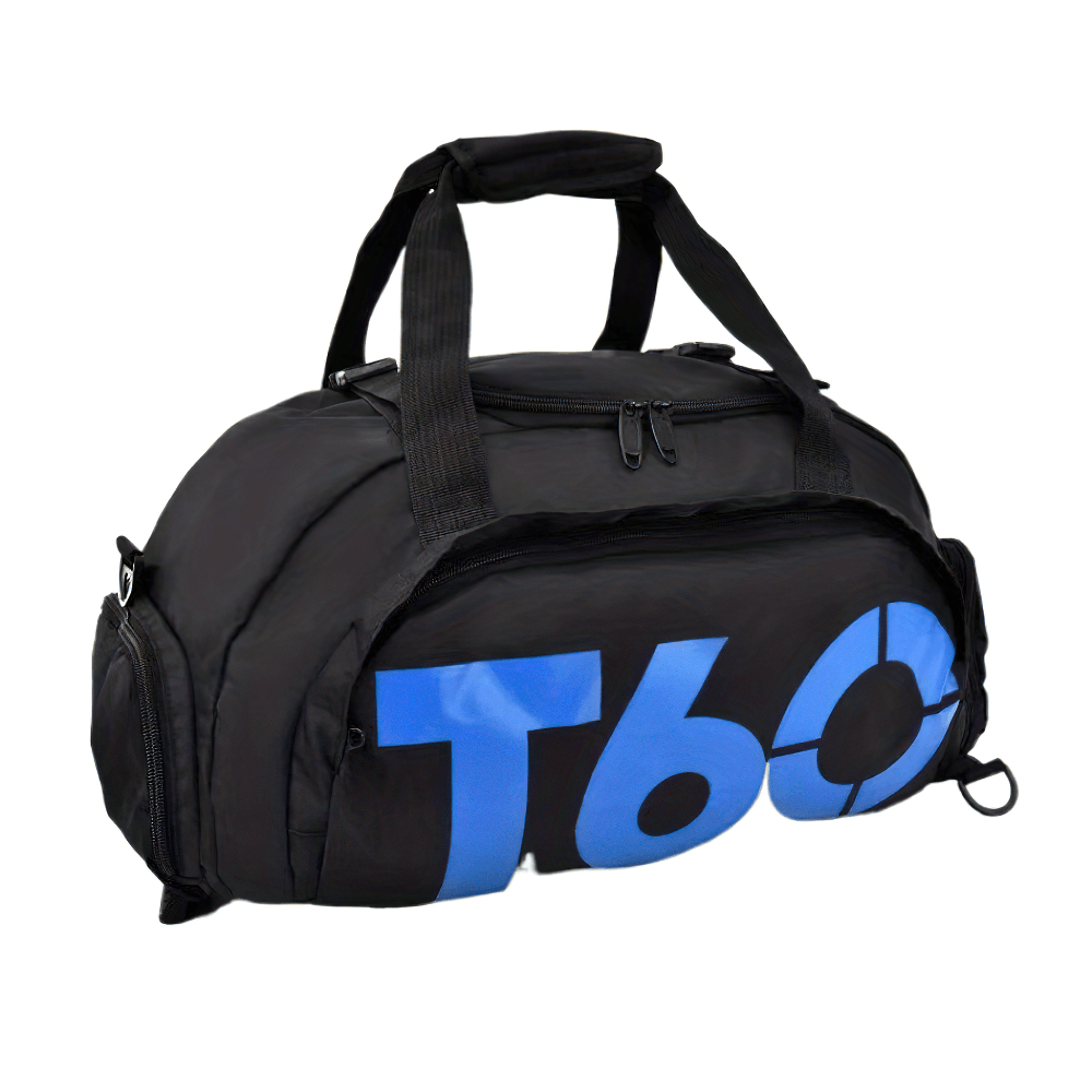 Black transformable backpack and shoulder bag SF2651 with blue logo for sports and travel, featuring spacious compartments and adjustable straps.