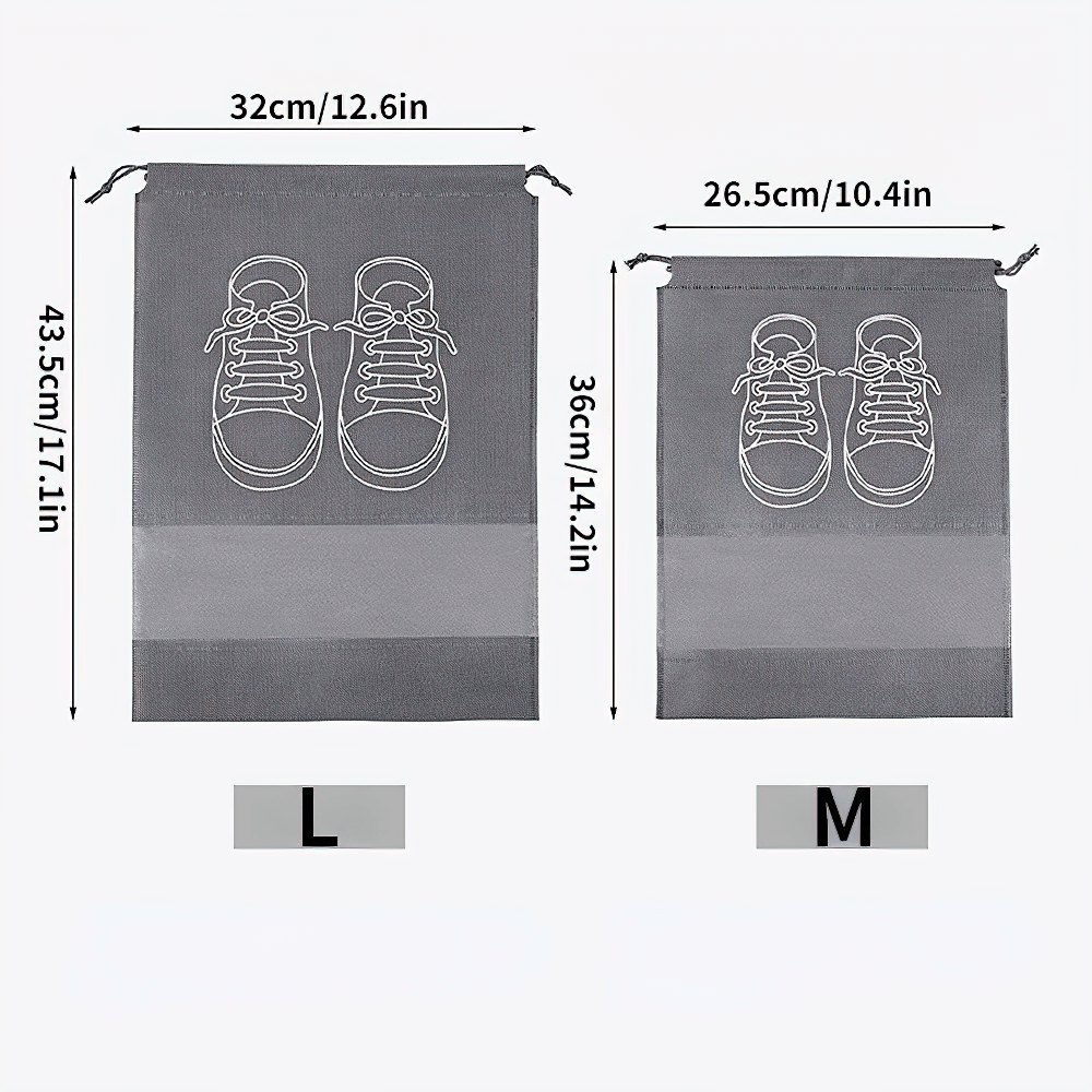 Transparent Drawstring Shoe Bags with Clear Panel in Sizes Large and Medium, Perfect for Travel and Storage, SF2672.