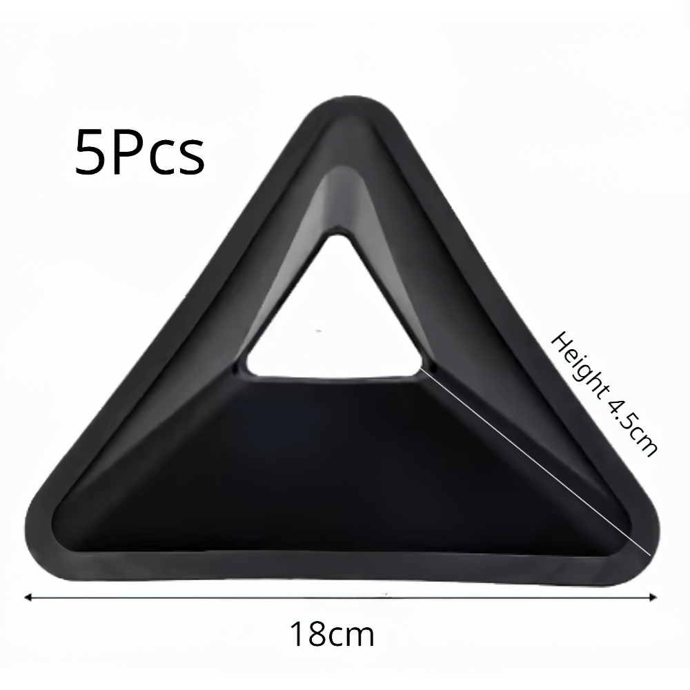 5-piece black triangle field marker cones for soccer training with dimensions 18cm by 4.5cm height.