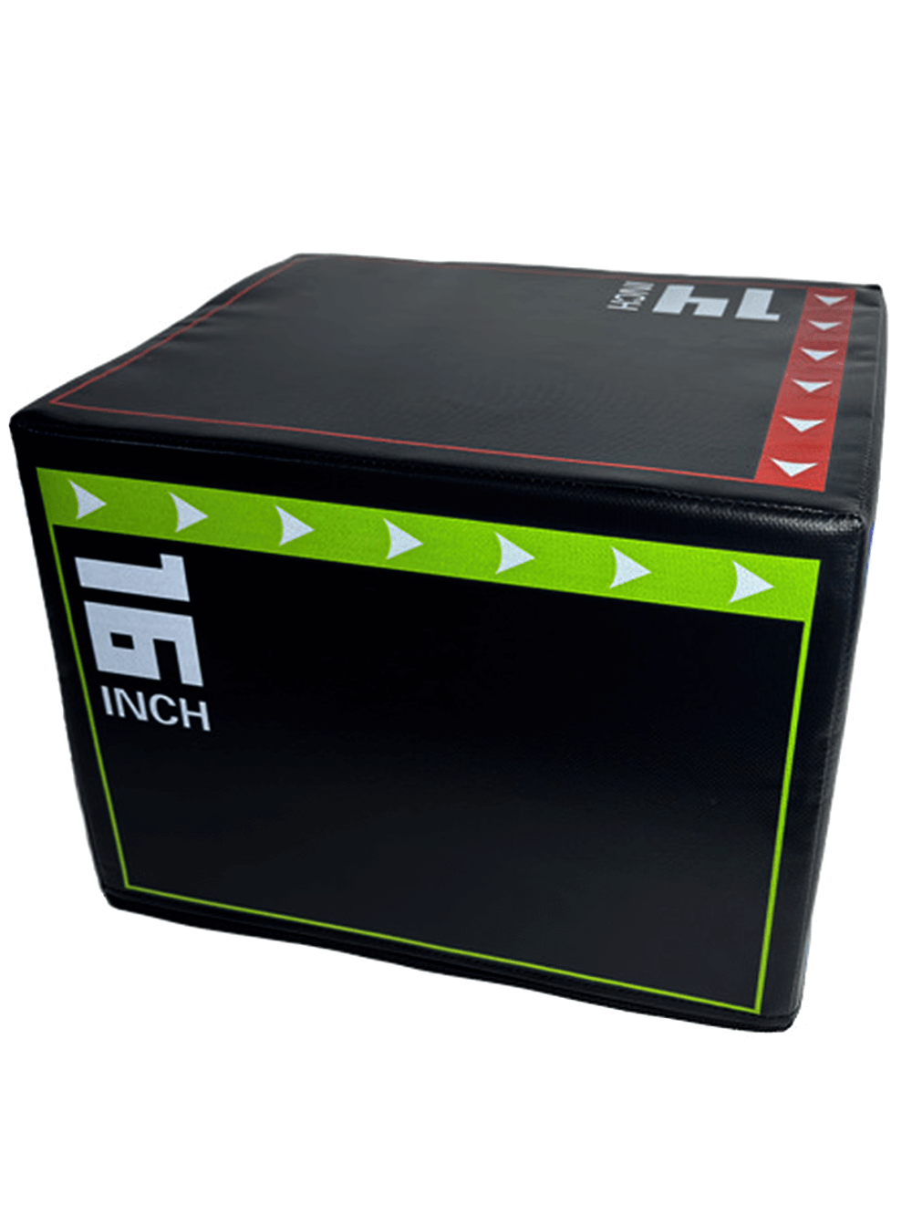 Triple-Height Fitness Box with colorful red, blue, green accents, 16-inch side shown, perfect for versatile training - SF2789.