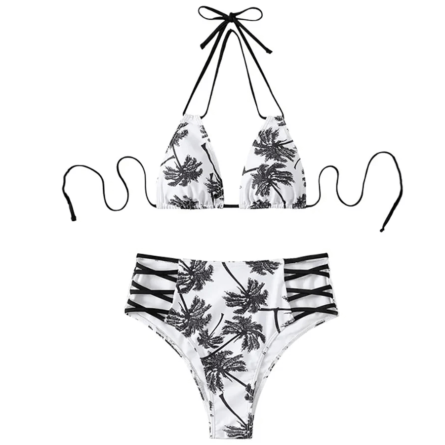 Tropical Print Bikini Set with Striped Detail - SF2135
