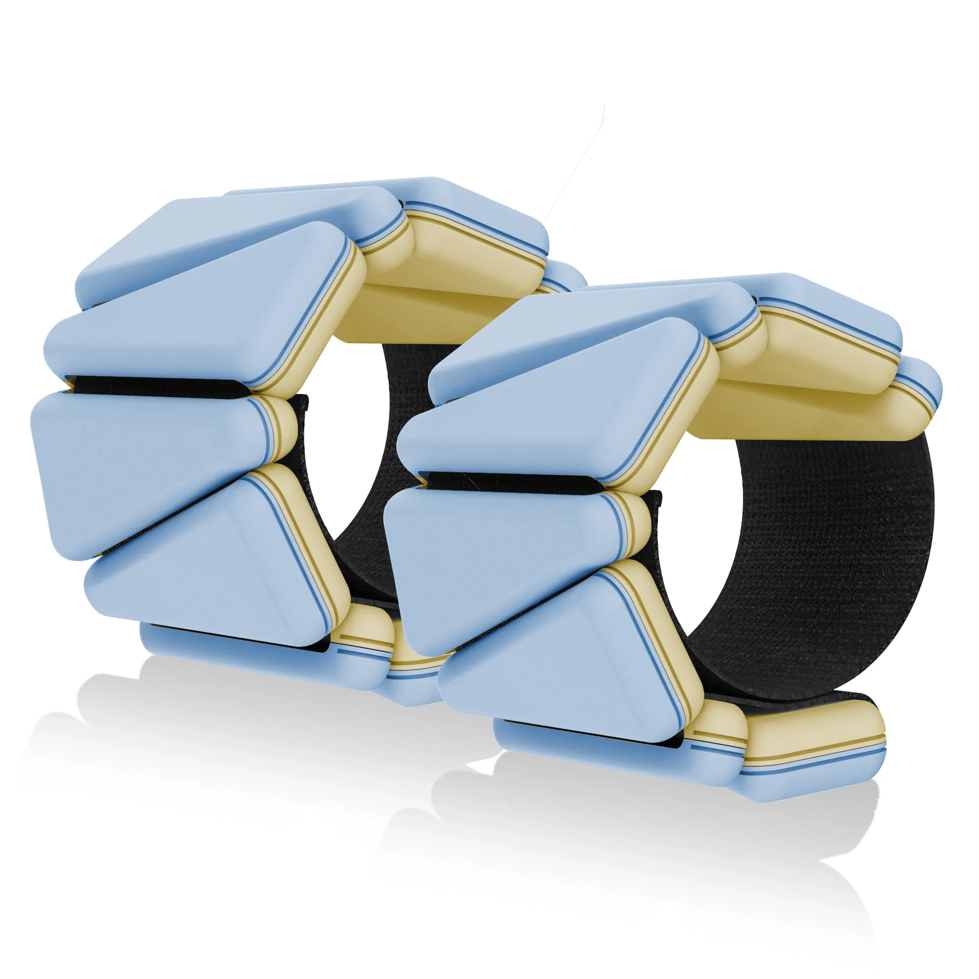 Two-color adjustable fitness bracelet weights with silicone design and triangular blocks for versatile wrist or ankle strength training.