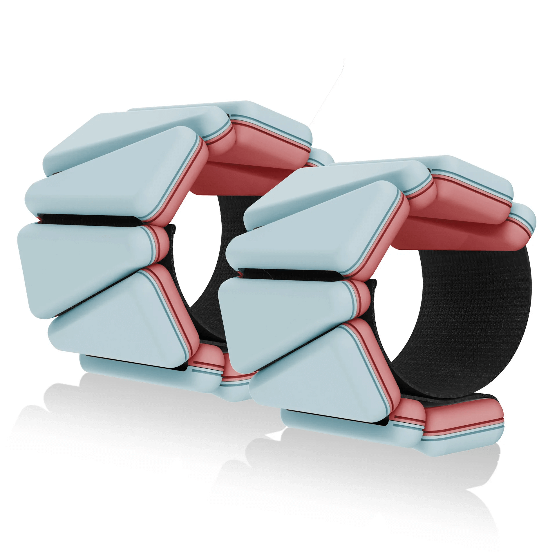 Two-color silicone fitness bracelet weights for wrist and ankle training, featuring triangular blocks for strength and style.