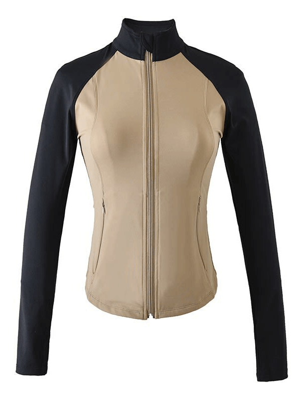 Two color tone slim sport jacket with long sleeves and zip, ideal for workouts. Stylish fitness clothes for women, SF1279.