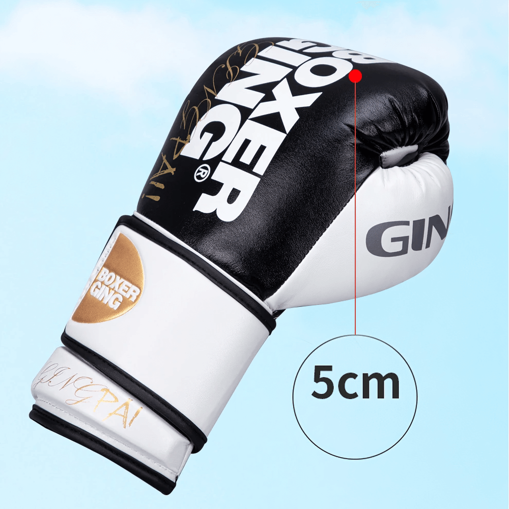 Two-Tone Leather Boxing Gloves SF2699 with secure wrist support and bold design, ideal for training and sparring. 5cm thick padding.