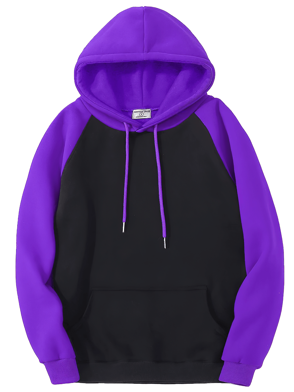 Two Tone Raglan Hoodie with Kangaroo Pocket - SF4610 in black and purple color block design.