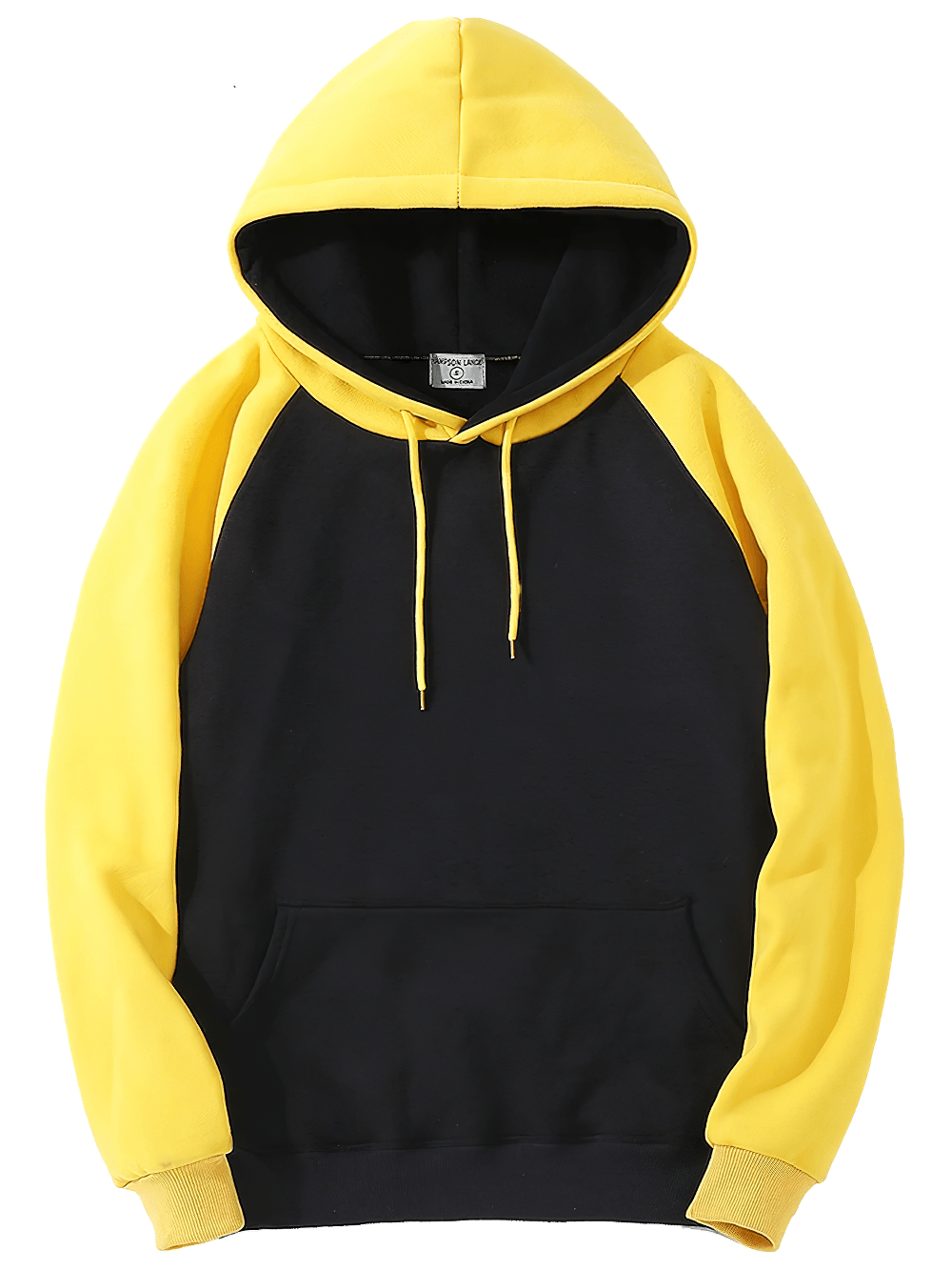Two Tone Raglan Hoodie with Kangaroo Pocket - SF4610 in black and yellow color block design.