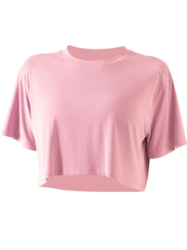 Ultralight pink short-sleeve gym fitness t-shirt with O-neck, ideal for active wear or yoga. SF1292, female-specific, breathable fabric.