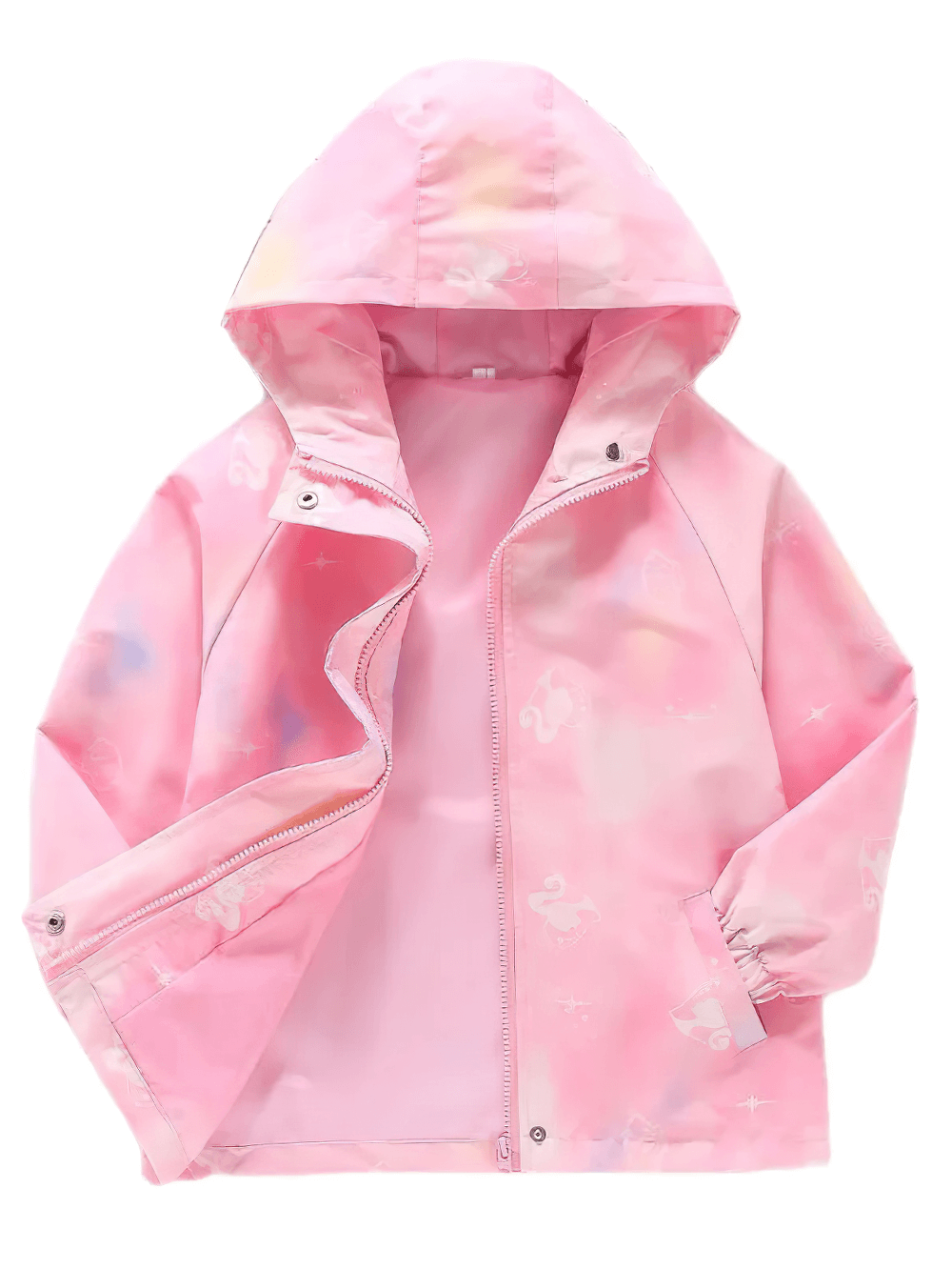 Unicorn Gradient Zipper Waterproof Jacket - SF3589 in pink for kids with hood and unicorn print, water-resistant and breathable.