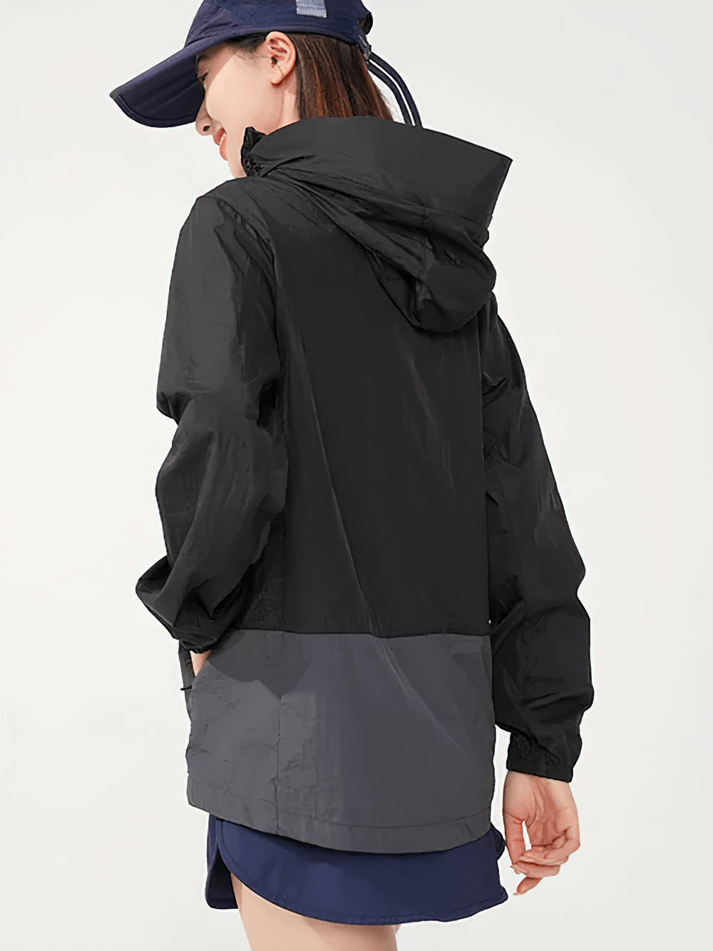 Unisex Anti-UV Hooded Outdoor Windbreaker Jacket - SF4760 displayed on a model from the back, showcasing its stylish design.