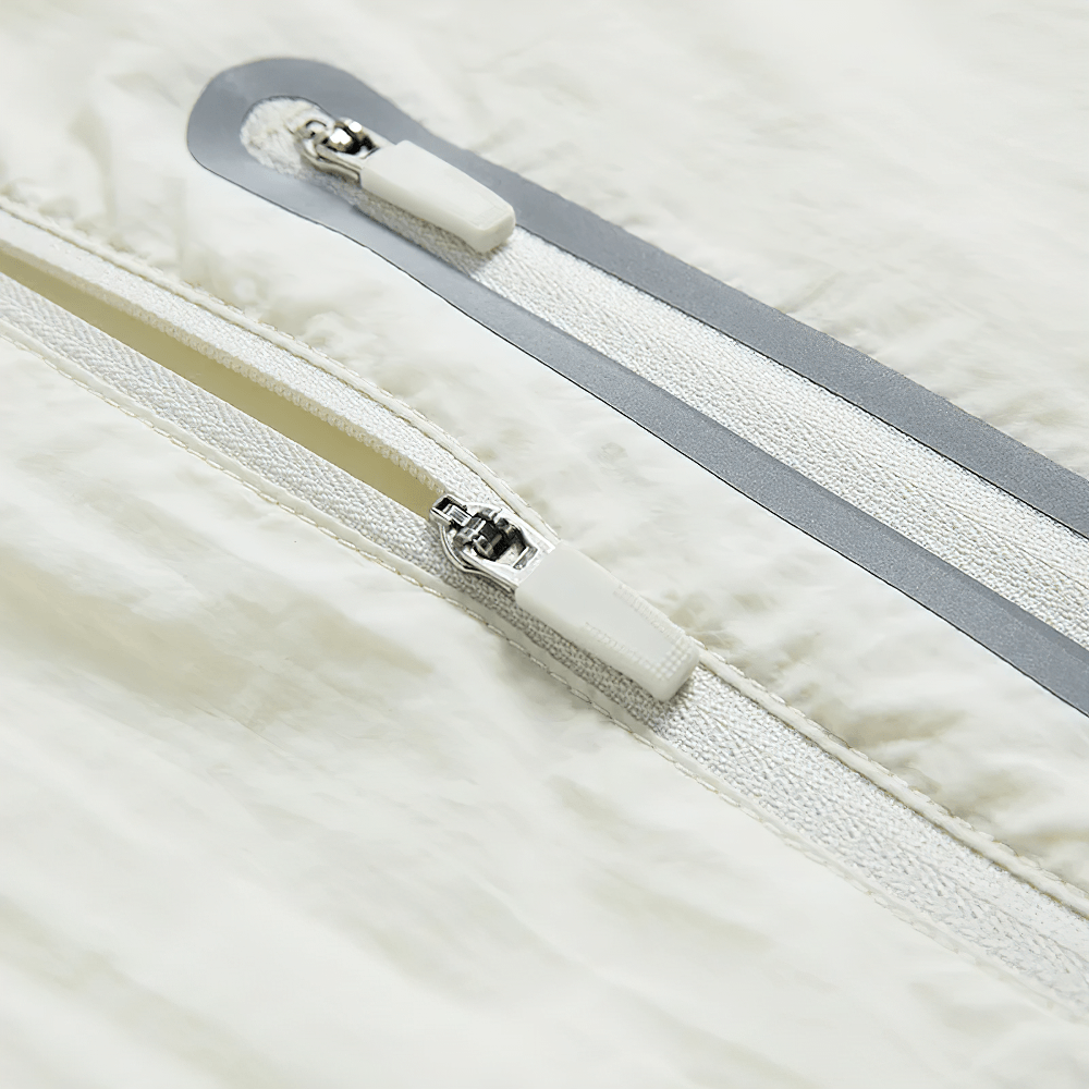 Close-up detail of the zipper on the Unisex Anti-UV Hooded Outdoor Windbreaker Jacket - SF4760.