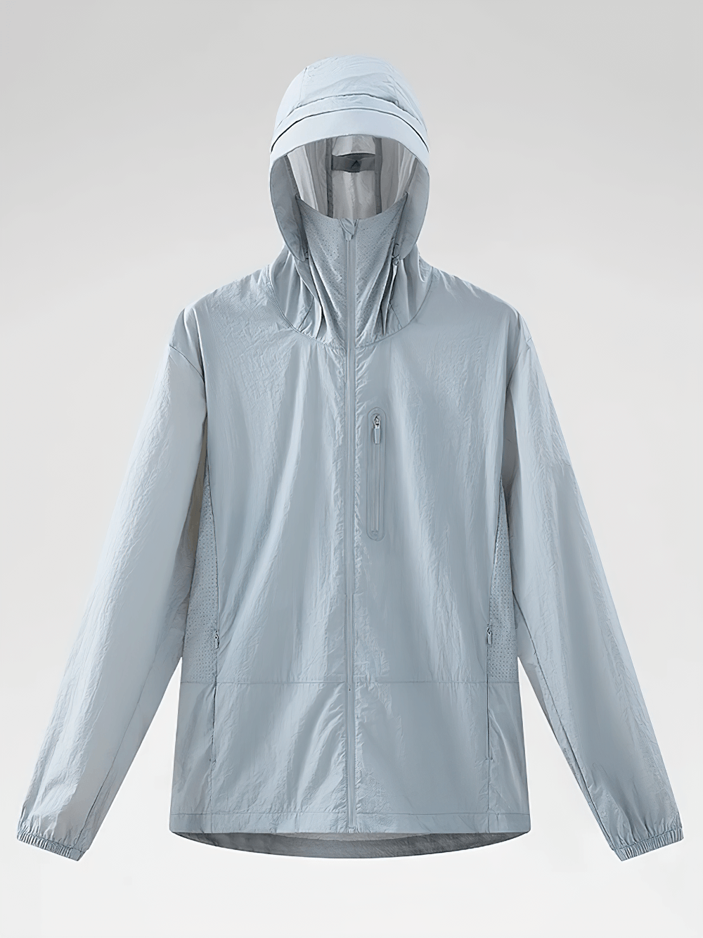 Unisex Anti-UV Hooded Outdoor Windbreaker Jacket - SF4760 in light blue color, perfect for outdoor activities.