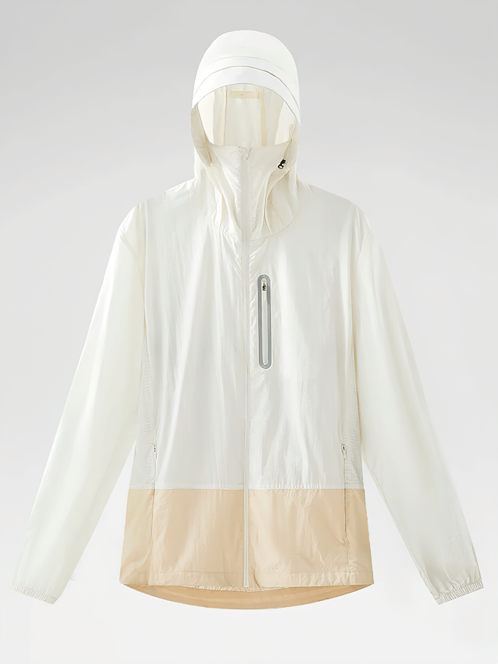 Unisex Anti-UV Hooded Outdoor Windbreaker Jacket - SF4760 in lightweight white and beige design.
