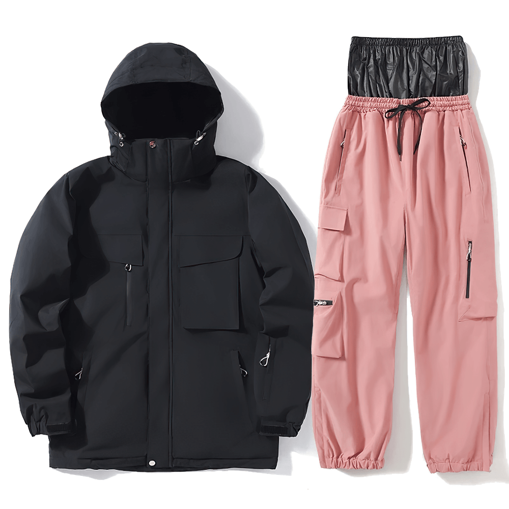 Unisex breathable ski jacket and pink pants set SF2564, windproof and waterproof for skiing and snowboarding adventures.