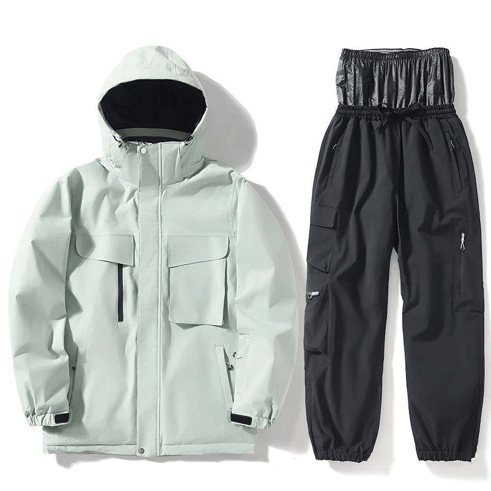 Unisex breathable skiing jacket and pants set with hood and pockets, waterproof and windproof, perfect for snowboarding - SF2564