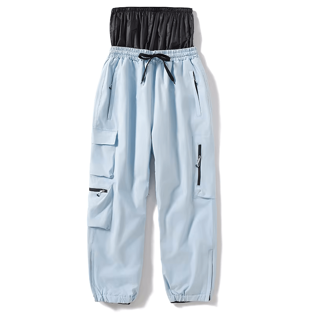 Unisex blue skiing pants with multiple pockets, part of a snowboarding suit set with breathable and waterproof material, SF2564.