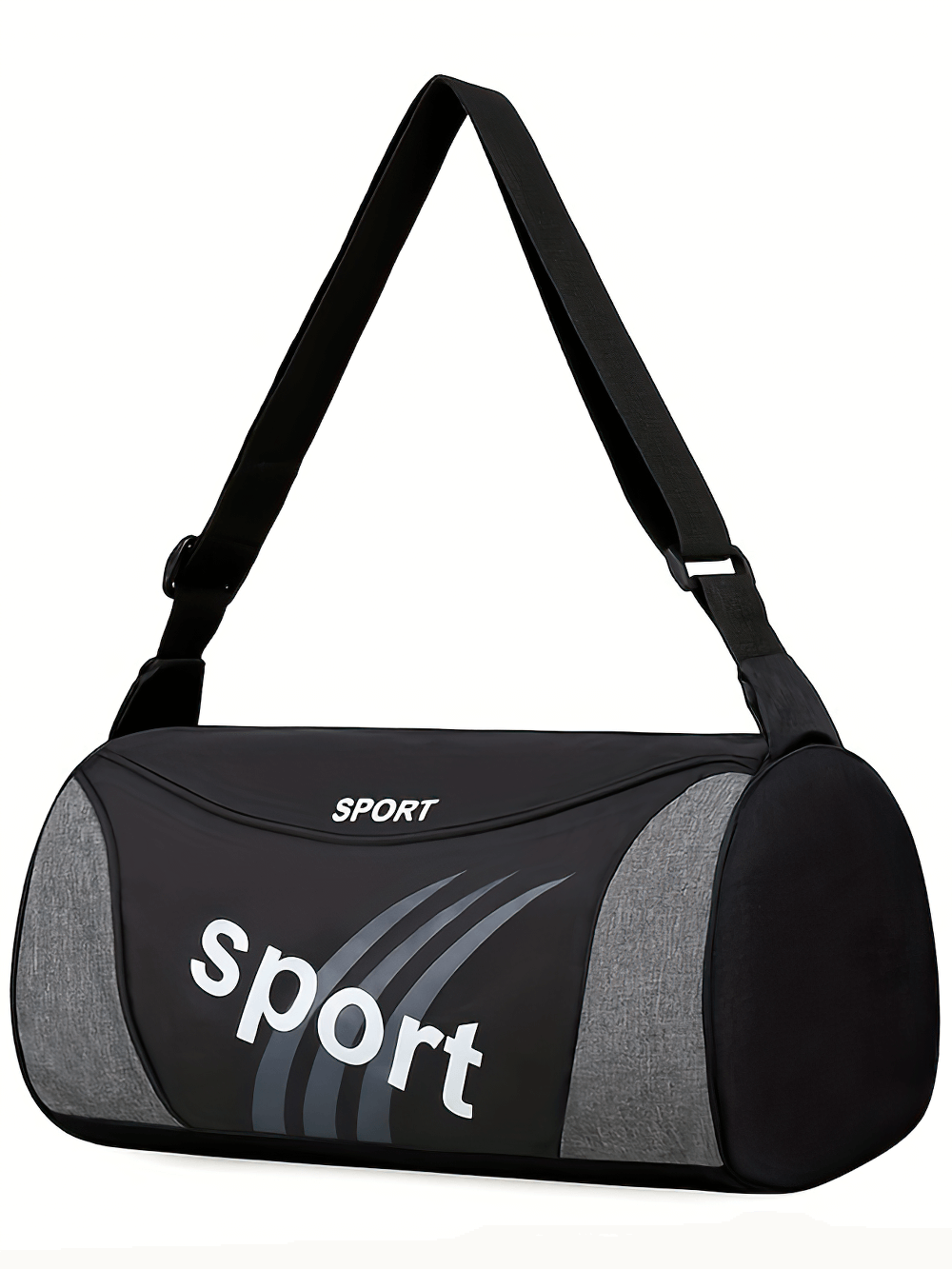 Unisex Compact Sport and Travel Messenger Bag - Black Nylon with Sporty Print, Adjustable Strap, Ideal for Gym and Travel, SF2649