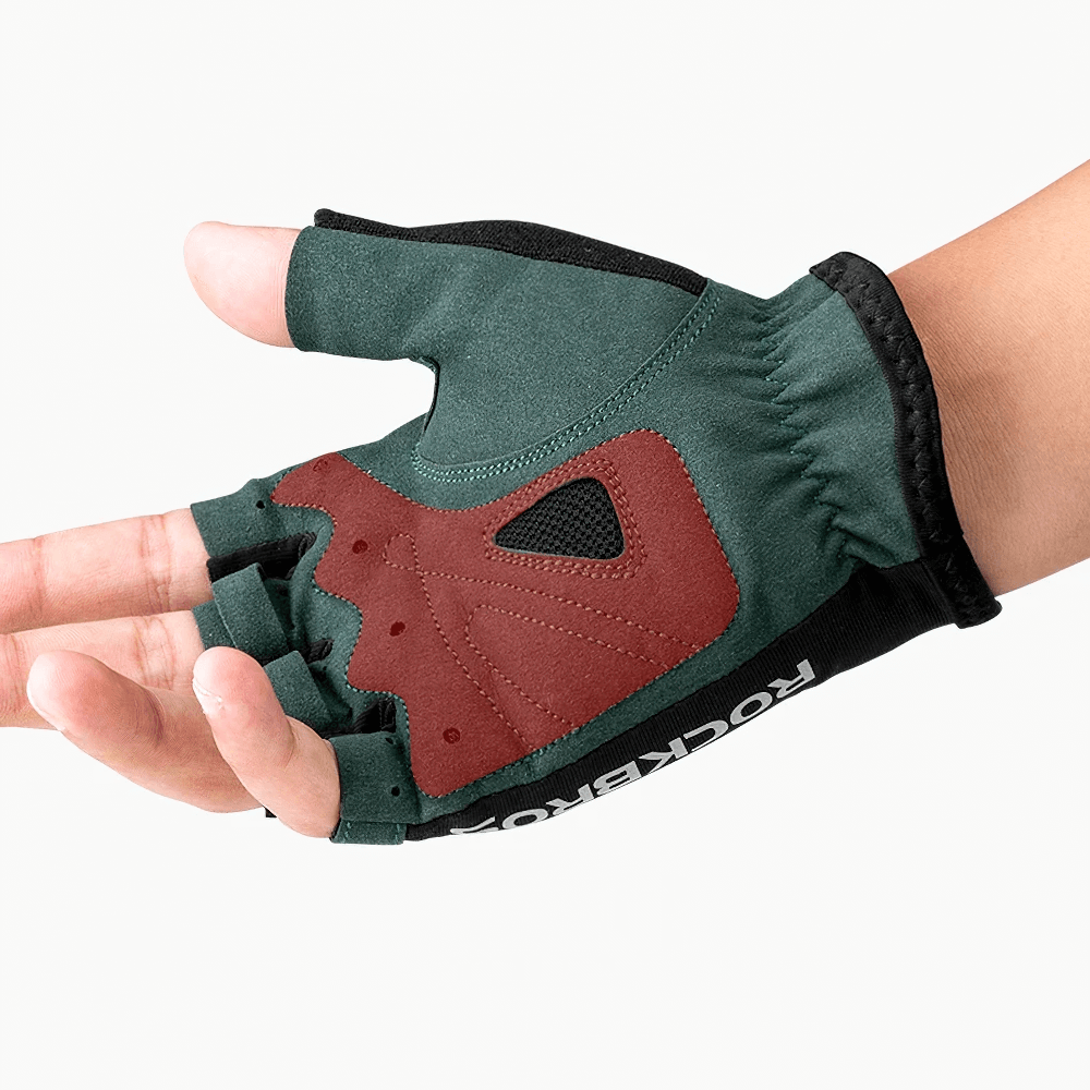 Green half-finger cycling gloves SF2627 with breathable fabric for enhanced grip and performance.