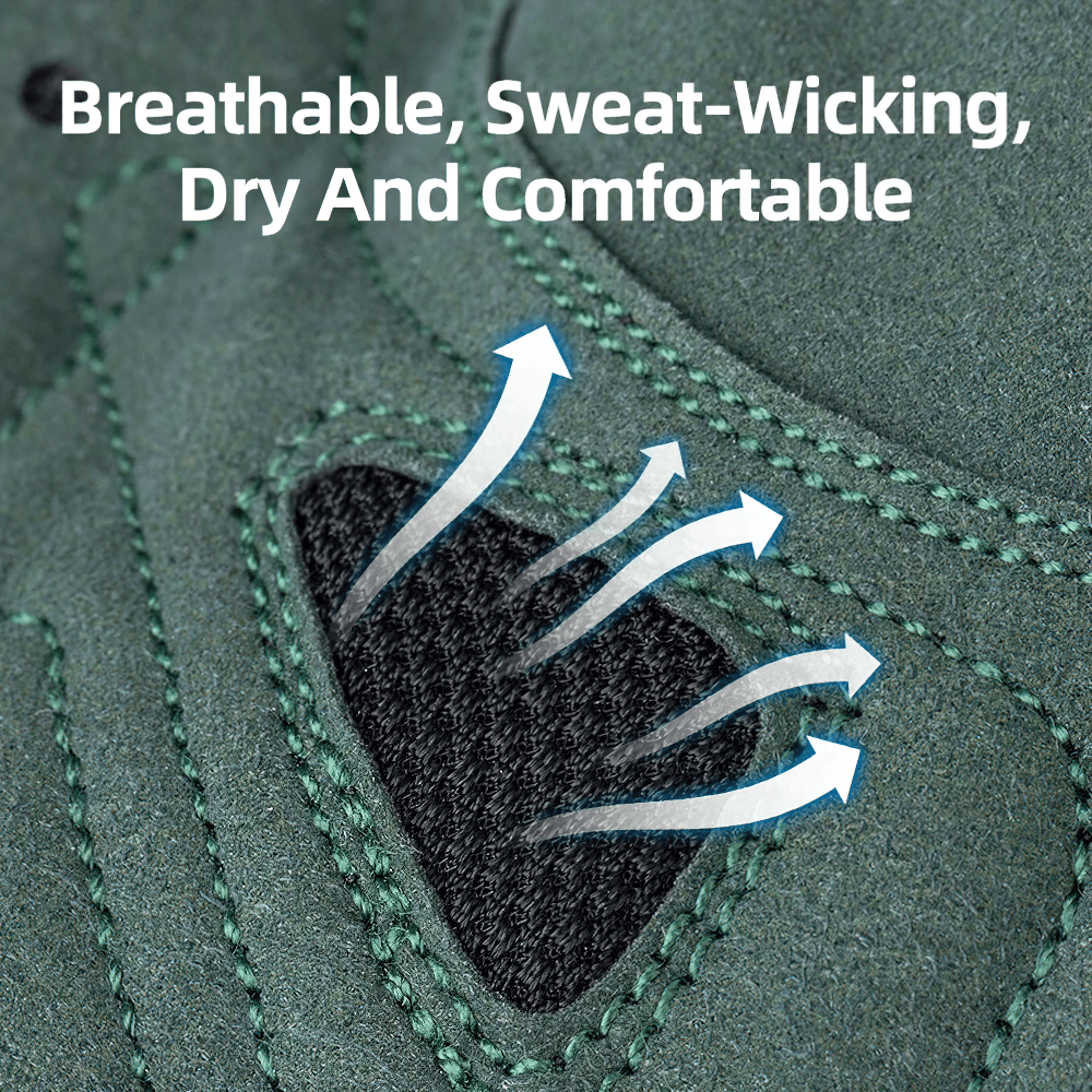 Close-up of green half-finger cycling gloves showcasing breathability and sweat-wicking features with text overlay 'Breathable, Sweat-Wicking'.