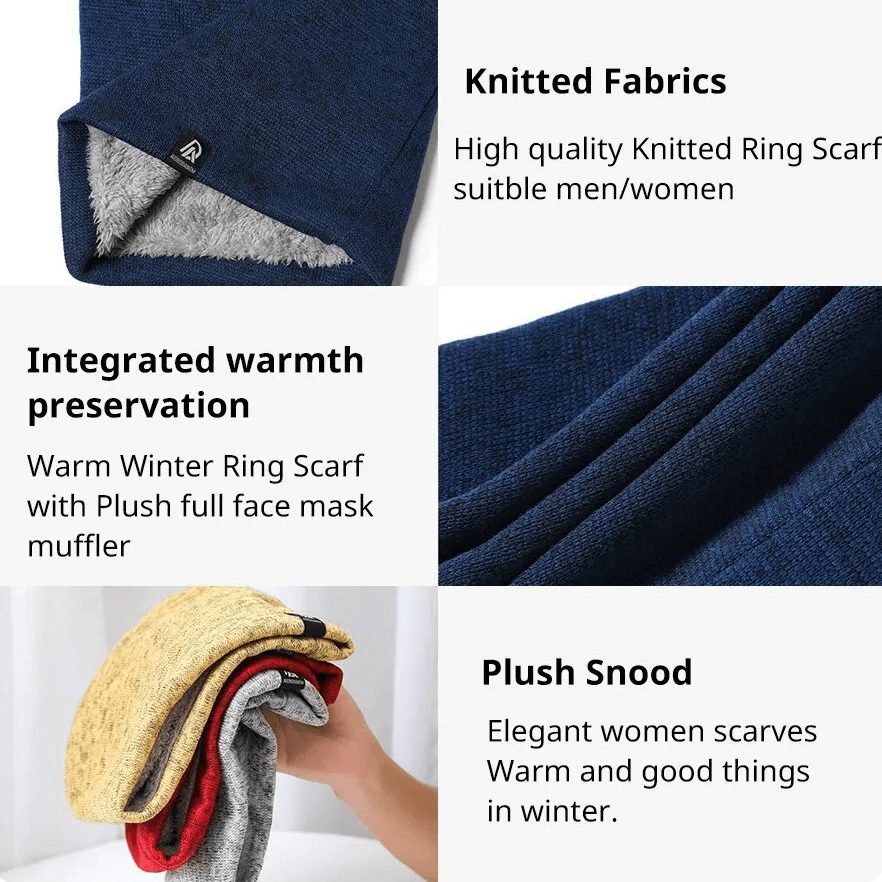 Blue fleece-knitted neck warmer with integrated warmth, plush snood, suitable for men and women in winter.