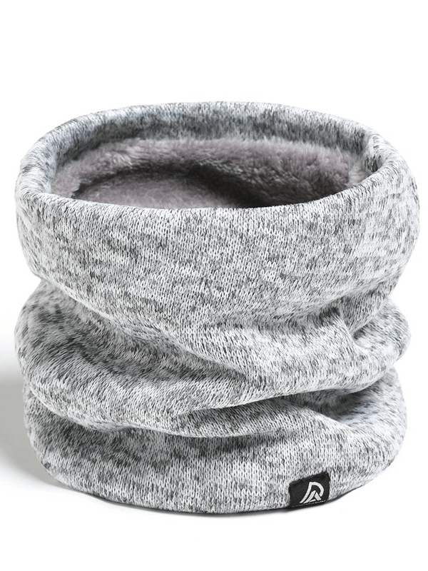 Stylish gray fleece-lined neck warmer, perfect for winter days. Crafted from soft knit fabric, adding both warmth and elegance to any outfit.