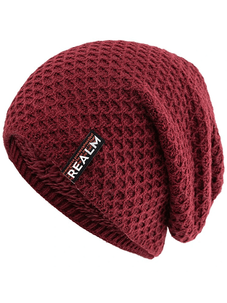 Unisex Letter Label Decor Thermal Lined Knitted Hat - SF1669