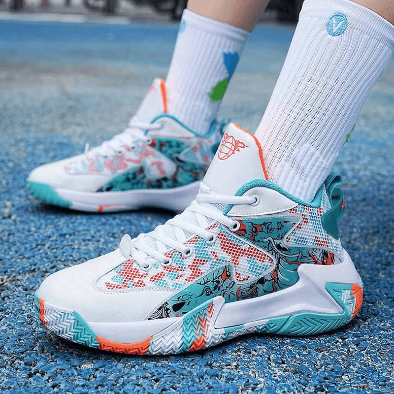 Unisex lightweight breathable non-slip sports sneakers SF1902 with vibrant colors worn on pavement.