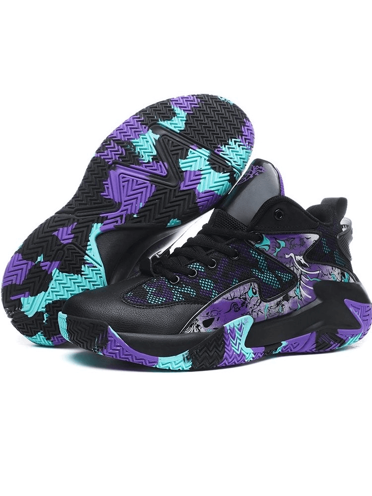 Unisex lightweight breathable non-slip sports sneakers SF1902 with vibrant purple and teal accents, high nylon upper, and rubber outsole.