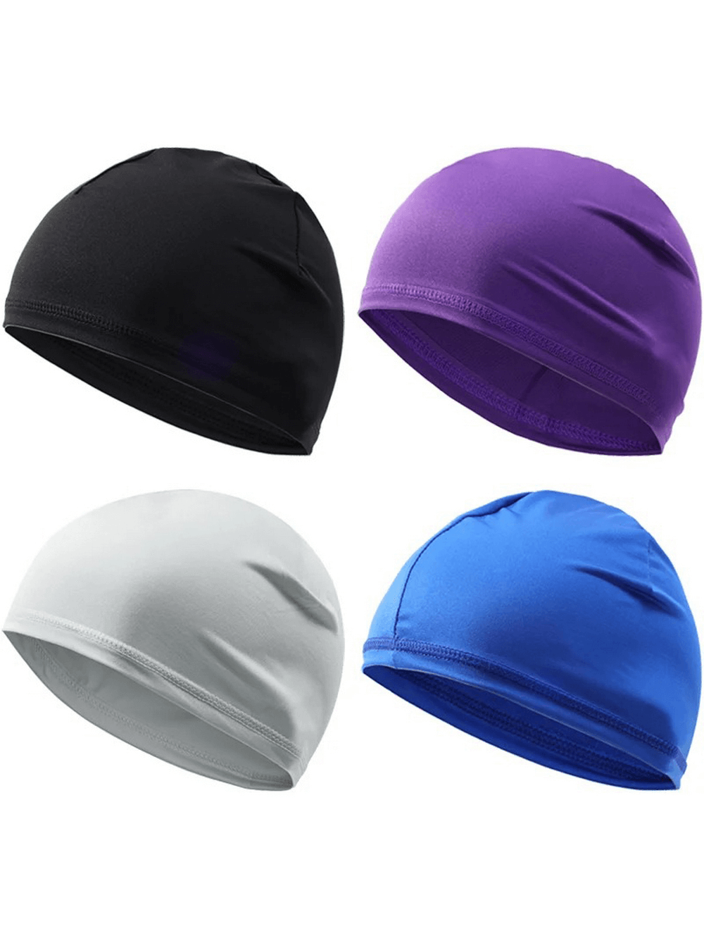 Unisex lightweight quick-dry sports skull caps in black, purple, white, and blue for sun protection and comfort.