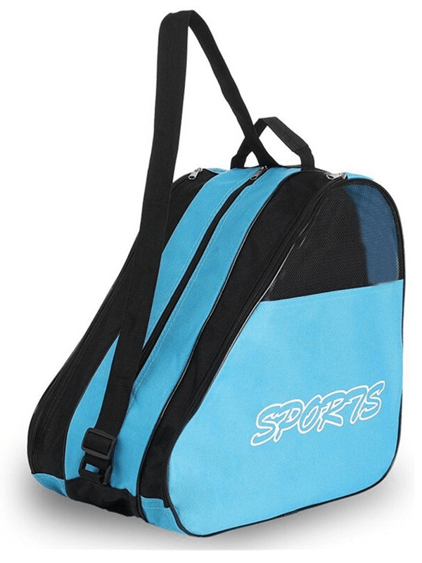 Blue unisex mesh bag for roller skates, featuring multiple compartments and sports design, perfect for portable skating gear storage.