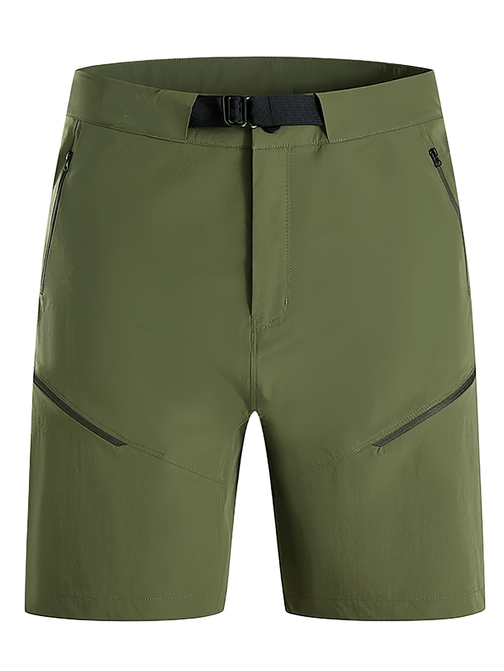 Alt Tag: Unisex Quick Dry Hiking and Trekking Trail Shorts - SF4461 olive green quick-dry stretch trail shorts with zip pockets