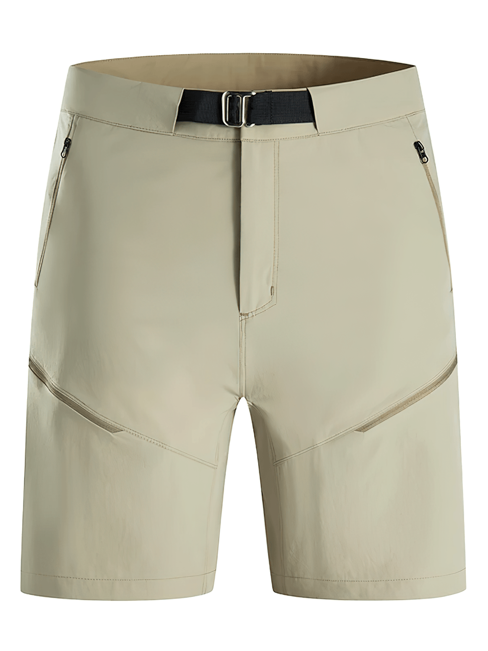 Alt Tag: Unisex Quick Dry Hiking and Trekking Trail Shorts - SF4461 beige quick-dry stretch hiking shorts with zip pockets and adjustable waist