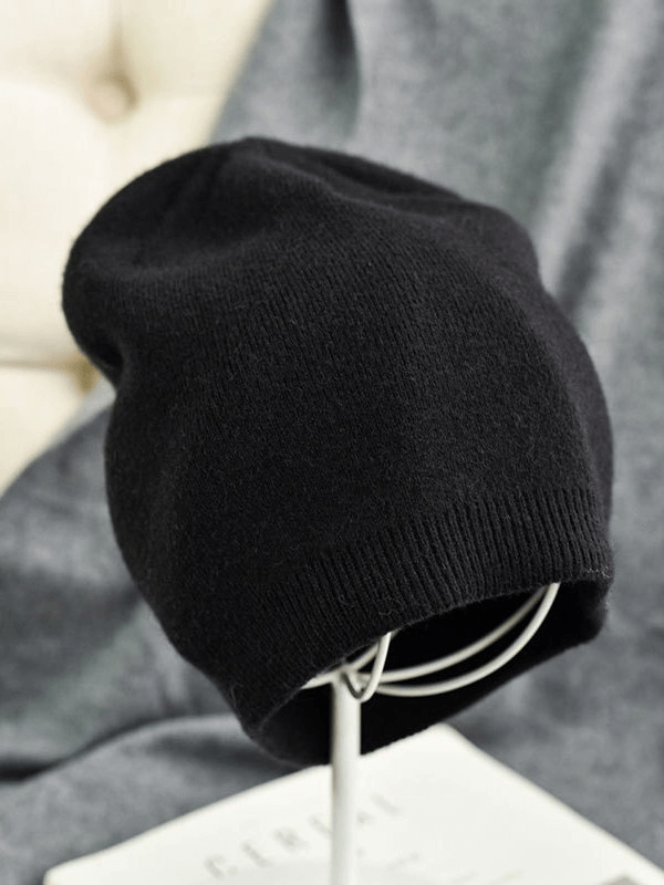 Unisex solid color cashmere warm beanie, black wool, casual style, perfect for outdoor occasions, SKU SF1476.