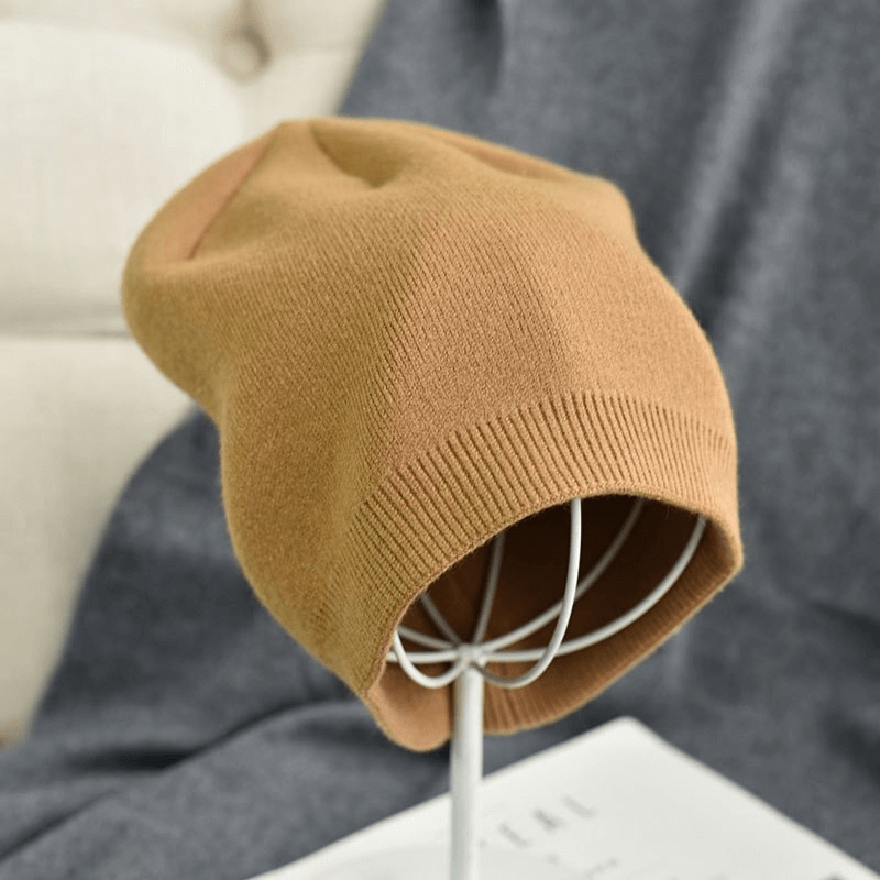 Unisex solid color cashmere warm beanie on display, crafted with 100% wool, showcasing casual style and solid pattern - SF1476.