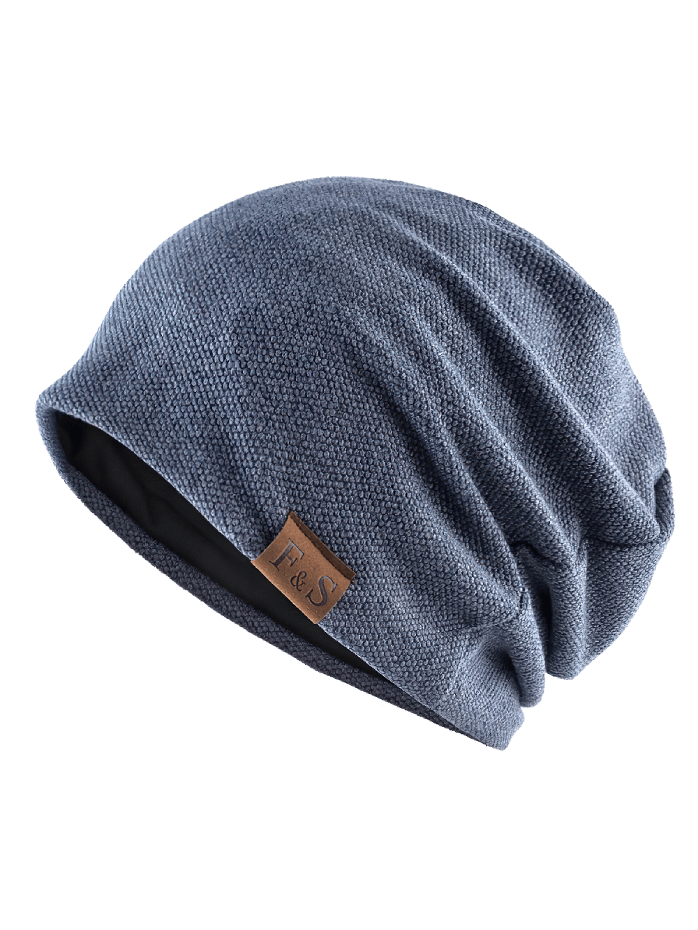 Unisex solid color knit beanie with stylish leather tag, perfect for casual wear. Lightweight and turban-inspired design. Model SF2415.