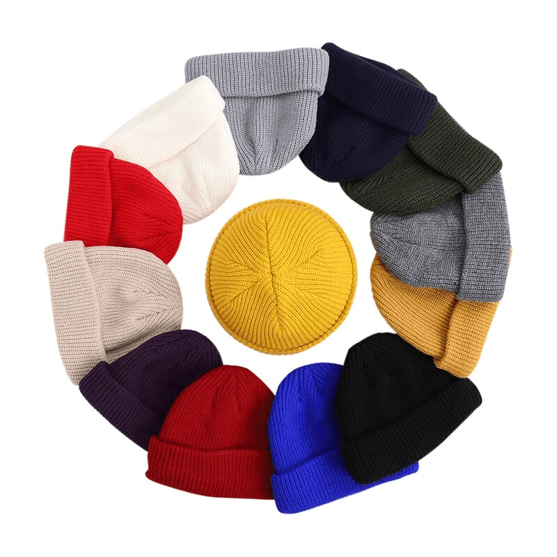 Circle of colorful unisex solid warm knitted brimless hats, perfect for winter warmth and style - SF1393
