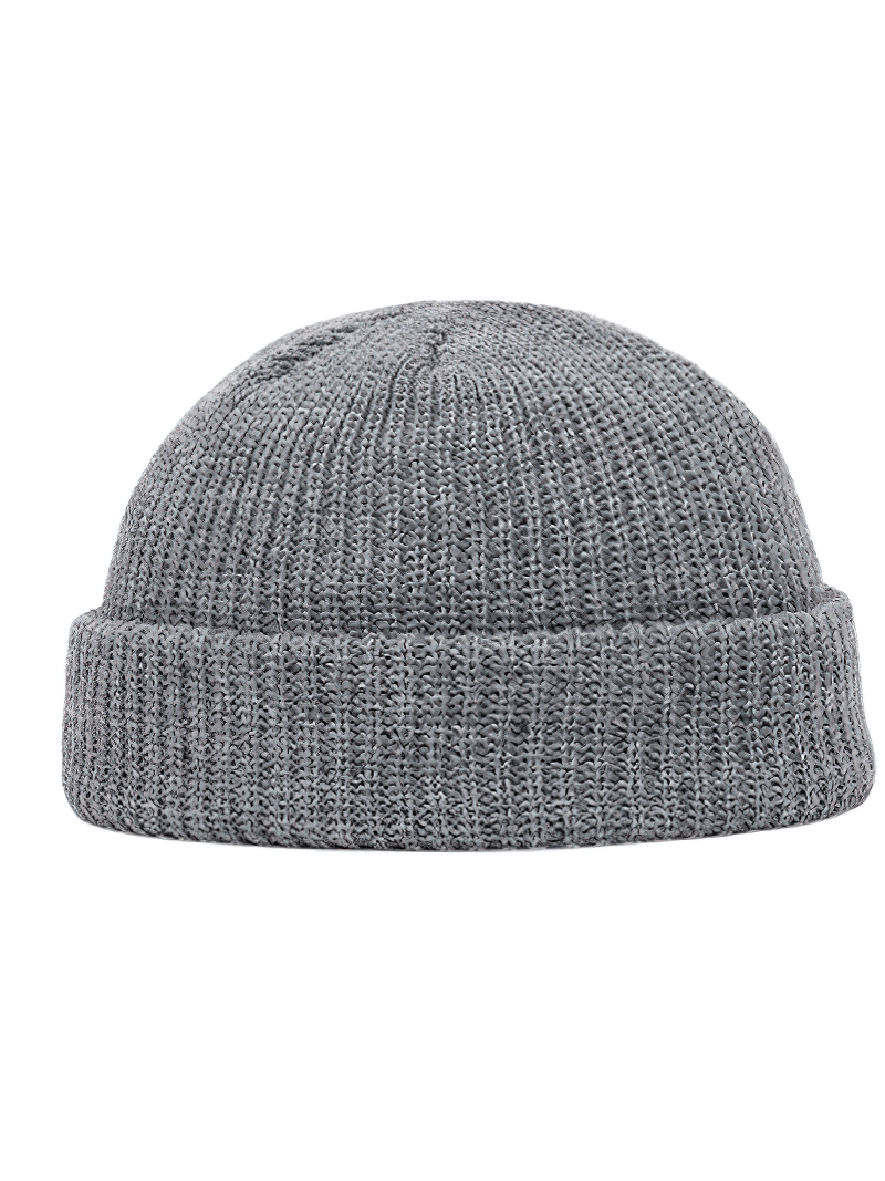Unisex solid color warm knitted brimless hat in grey, perfect for outdoor activities. Made from cozy cotton to keep you warm. Model SF1393.