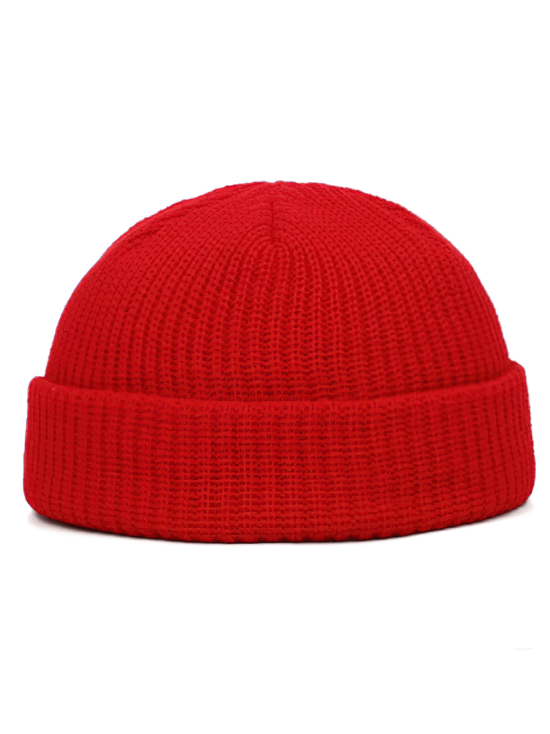 Unisex solid color red knit brimless hat SF1393, warm cotton beanie for men and women, ideal for outdoor activities.