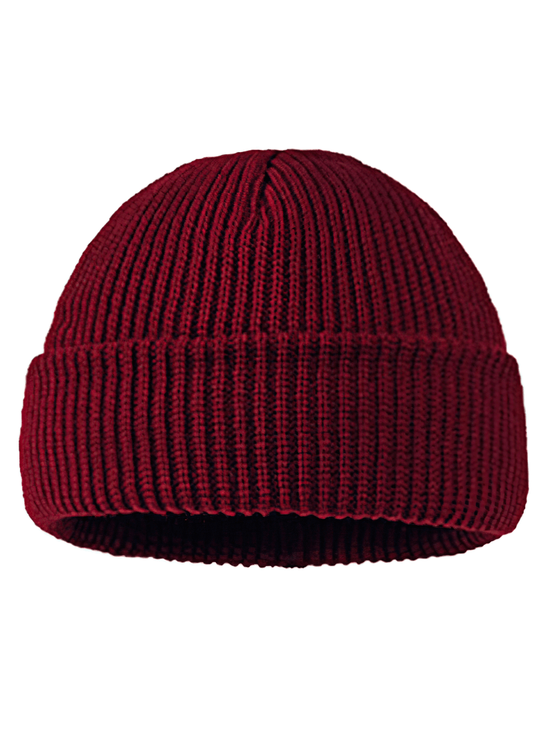 Unisex solid color warm knitted brimless hat SF1393 in red, made of ultra-soft cotton for ultimate comfort and warmth.