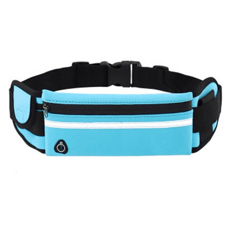 Unisex blue sports waist bag for running and cycling with waterproof belt, adjustable straps, and phone holder - SF0387.