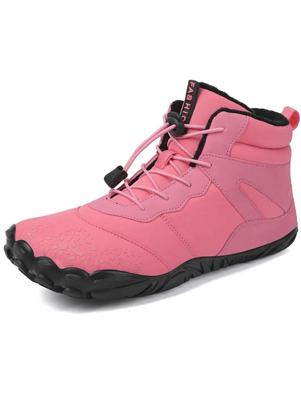 Pink unisex waterproof hiking boot with non-slip sole, breathable polyester upper, and elastic band closure, SF1920 model.