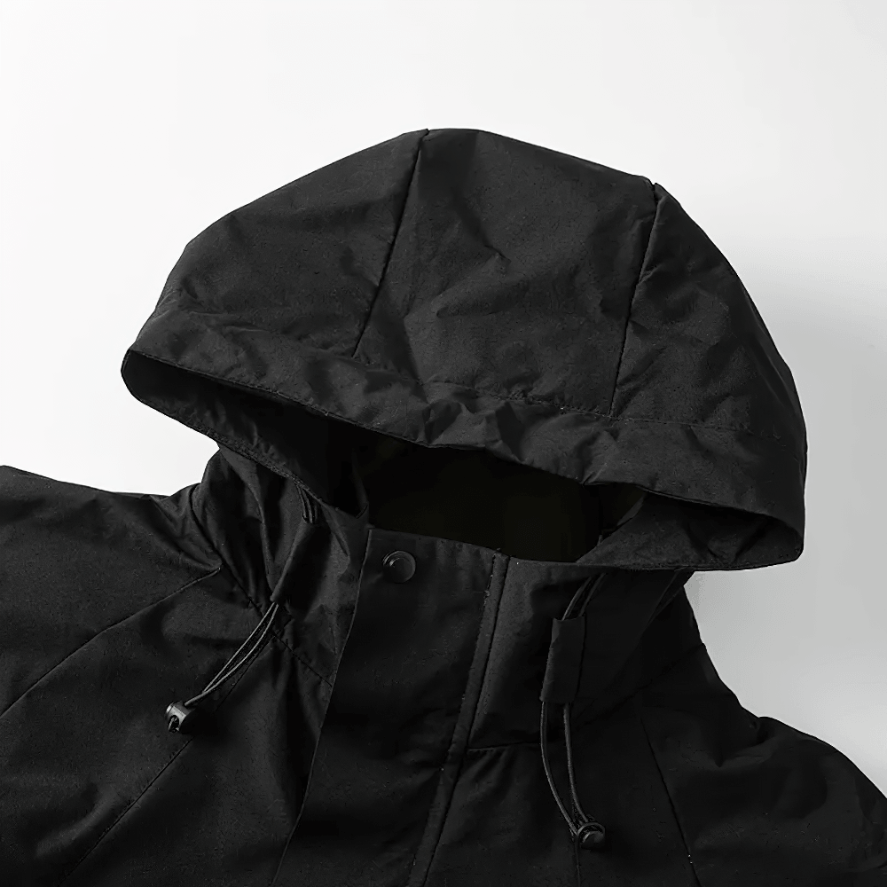 Unisex Waterproof Hiking Jacket with Windproof Hood - SF4726 black hood detail for outdoor adventures.